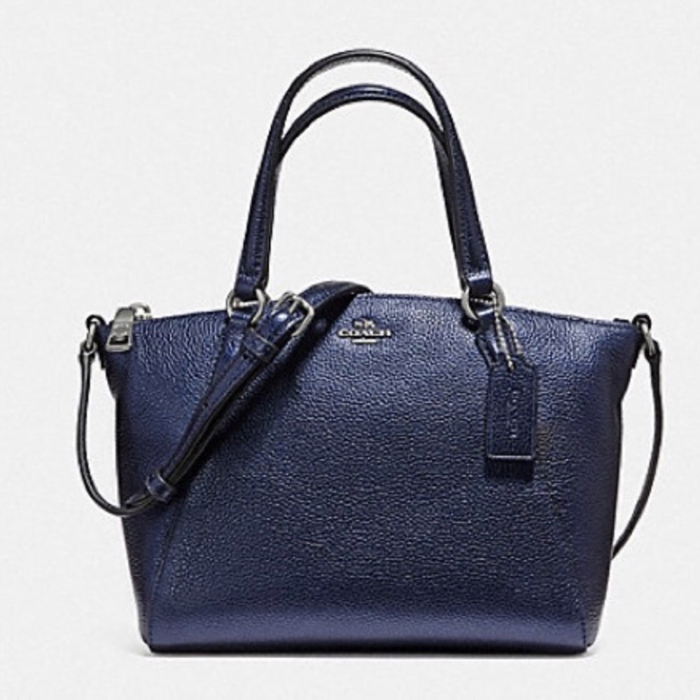 Coach mini Kelsey in metallic navy, new with tags